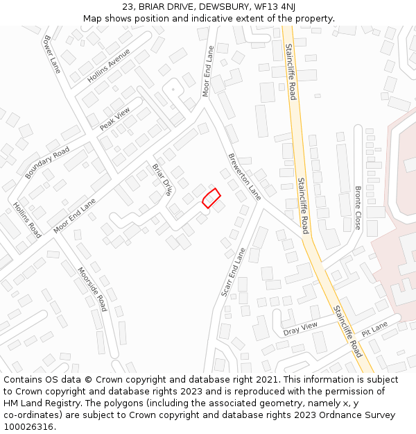 23, BRIAR DRIVE, DEWSBURY, WF13 4NJ: Location map and indicative extent of plot