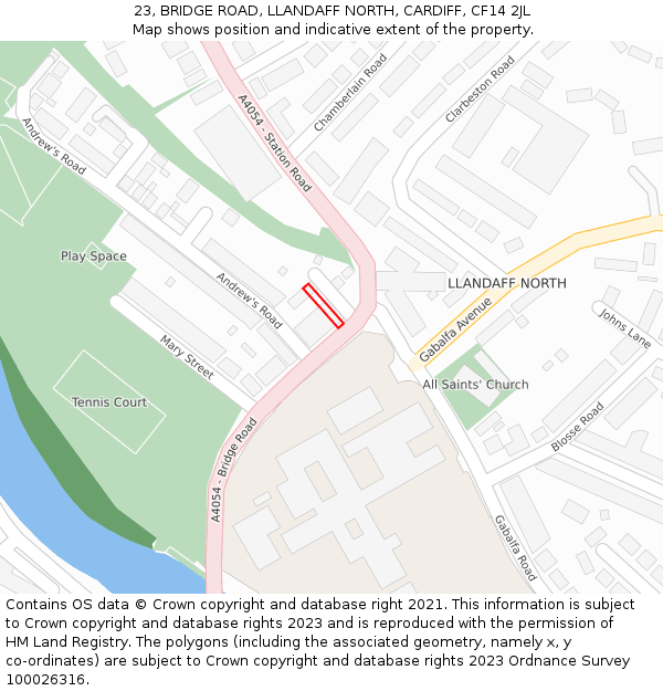 23, BRIDGE ROAD, LLANDAFF NORTH, CARDIFF, CF14 2JL: Location map and indicative extent of plot