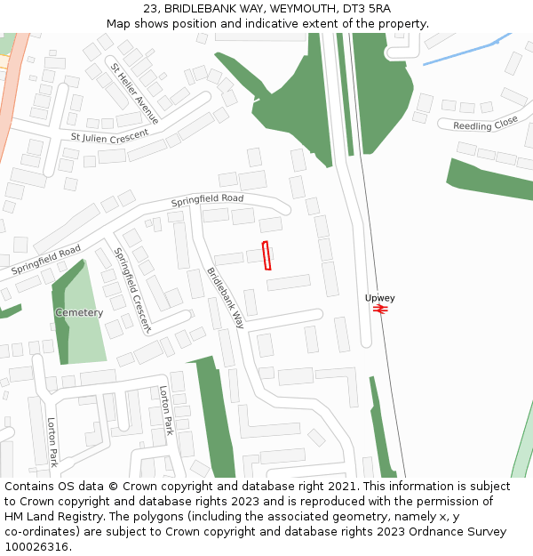 23, BRIDLEBANK WAY, WEYMOUTH, DT3 5RA: Location map and indicative extent of plot