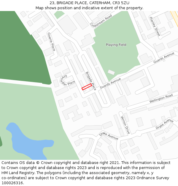 23, BRIGADE PLACE, CATERHAM, CR3 5ZU: Location map and indicative extent of plot