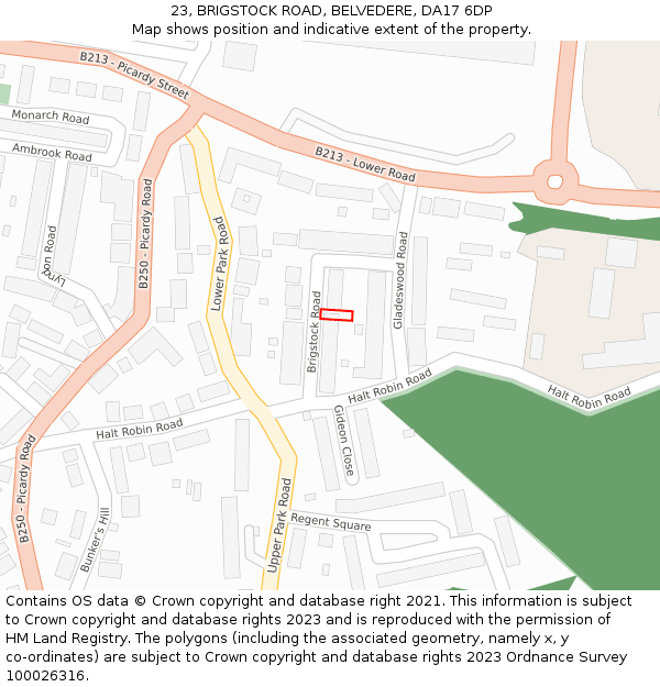 23, BRIGSTOCK ROAD, BELVEDERE, DA17 6DP: Location map and indicative extent of plot