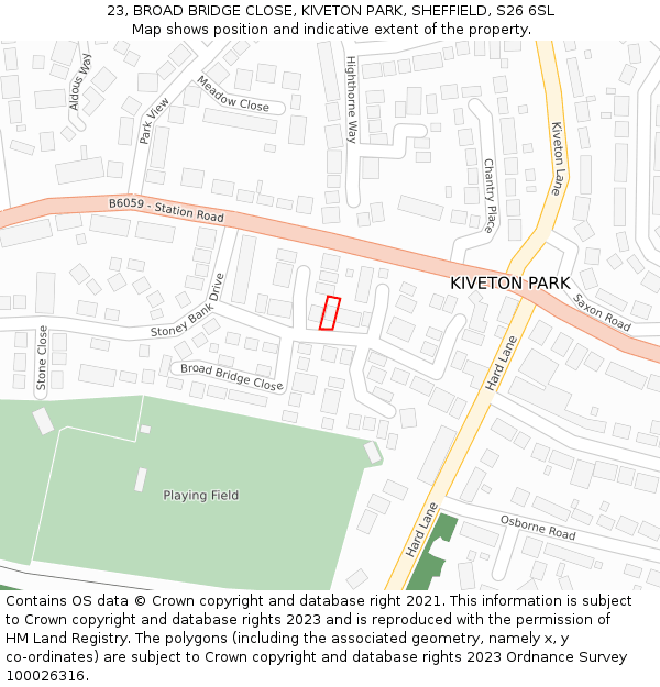 23, BROAD BRIDGE CLOSE, KIVETON PARK, SHEFFIELD, S26 6SL: Location map and indicative extent of plot