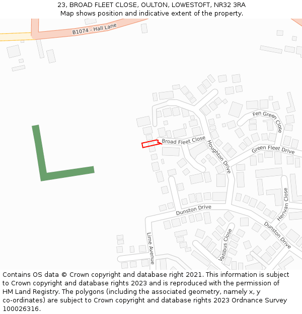 23, BROAD FLEET CLOSE, OULTON, LOWESTOFT, NR32 3RA: Location map and indicative extent of plot