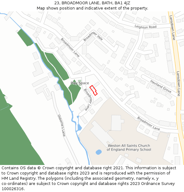 23, BROADMOOR LANE, BATH, BA1 4JZ: Location map and indicative extent of plot