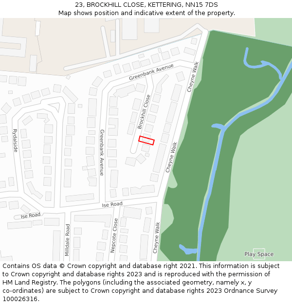23, BROCKHILL CLOSE, KETTERING, NN15 7DS: Location map and indicative extent of plot