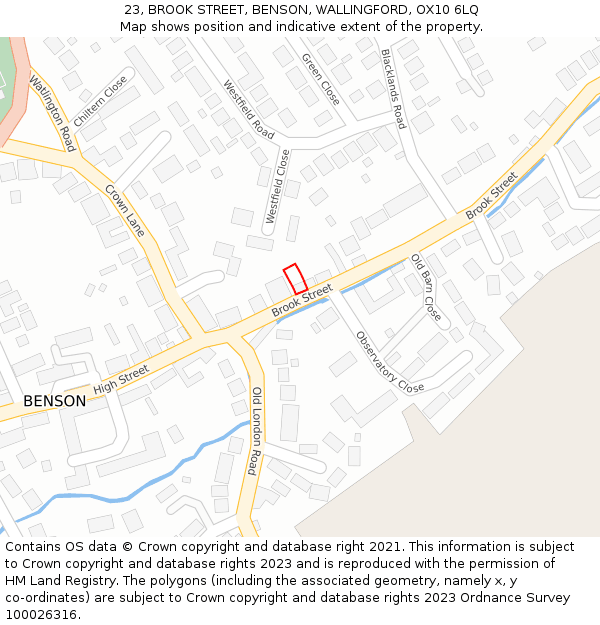 23, BROOK STREET, BENSON, WALLINGFORD, OX10 6LQ: Location map and indicative extent of plot