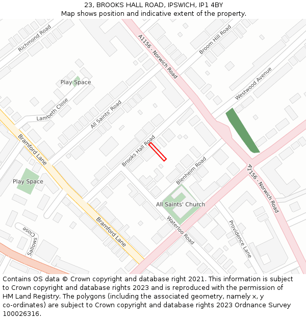 23, BROOKS HALL ROAD, IPSWICH, IP1 4BY: Location map and indicative extent of plot