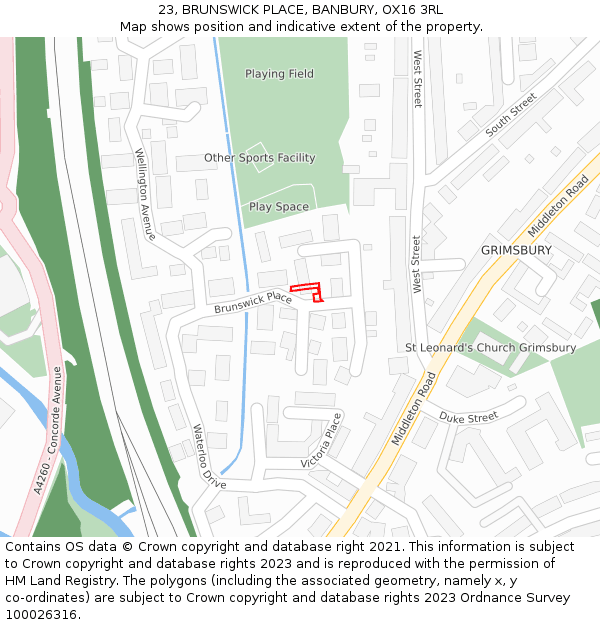 23, BRUNSWICK PLACE, BANBURY, OX16 3RL: Location map and indicative extent of plot