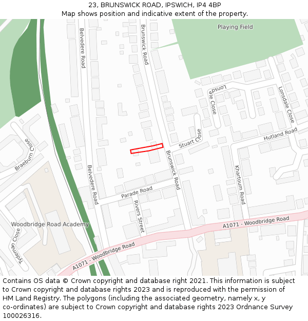 23, BRUNSWICK ROAD, IPSWICH, IP4 4BP: Location map and indicative extent of plot