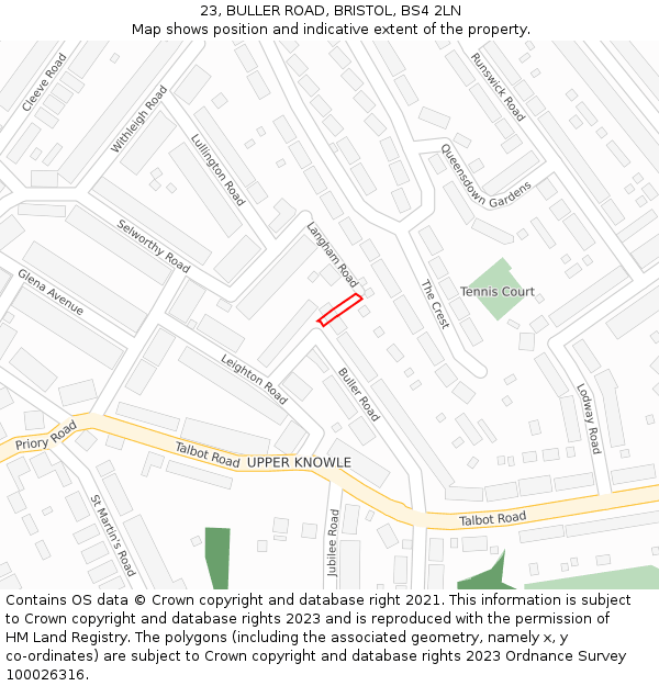 23, BULLER ROAD, BRISTOL, BS4 2LN: Location map and indicative extent of plot