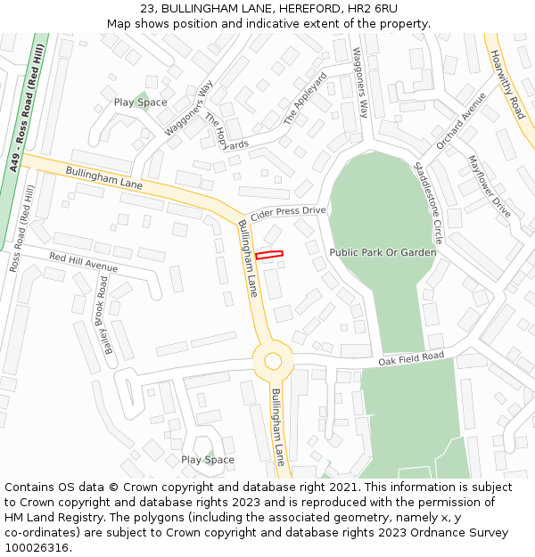 23, BULLINGHAM LANE, HEREFORD, HR2 6RU: Location map and indicative extent of plot