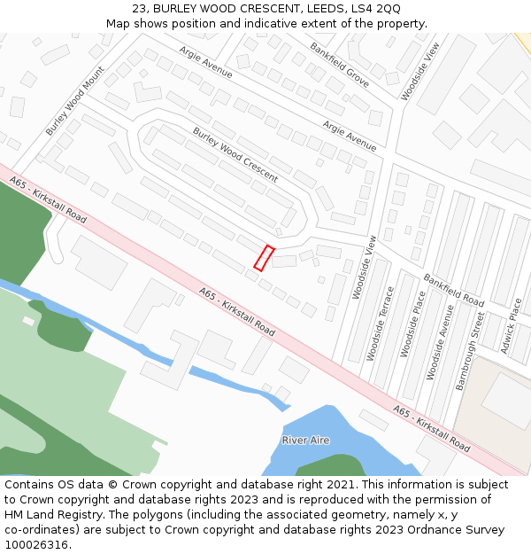23, BURLEY WOOD CRESCENT, LEEDS, LS4 2QQ: Location map and indicative extent of plot