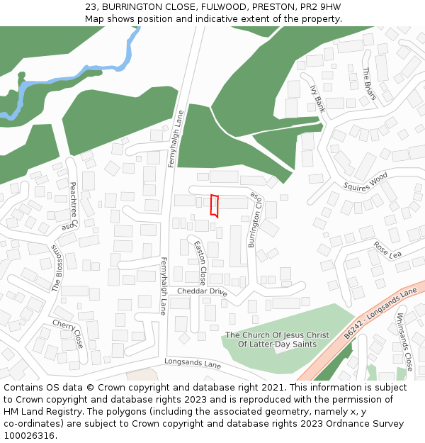 23, BURRINGTON CLOSE, FULWOOD, PRESTON, PR2 9HW: Location map and indicative extent of plot