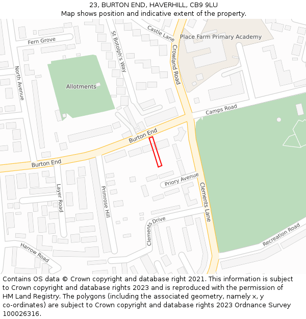 23, BURTON END, HAVERHILL, CB9 9LU: Location map and indicative extent of plot