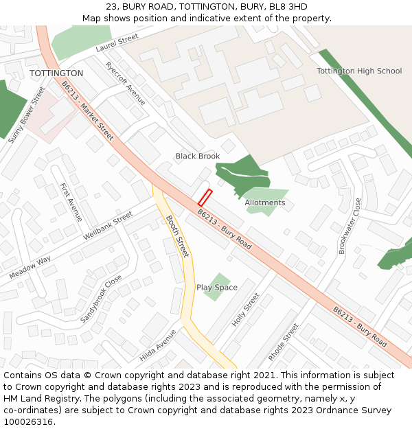 23, BURY ROAD, TOTTINGTON, BURY, BL8 3HD: Location map and indicative extent of plot