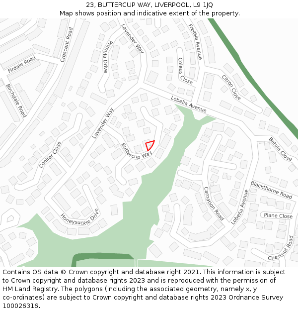 23, BUTTERCUP WAY, LIVERPOOL, L9 1JQ: Location map and indicative extent of plot