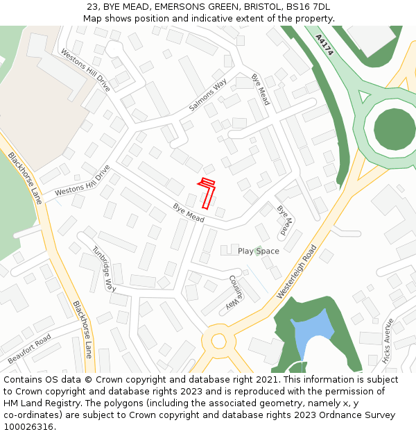 23, BYE MEAD, EMERSONS GREEN, BRISTOL, BS16 7DL: Location map and indicative extent of plot