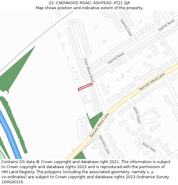 23, CAENWOOD ROAD, ASHTEAD, KT21 2JA: Location map and indicative extent of plot