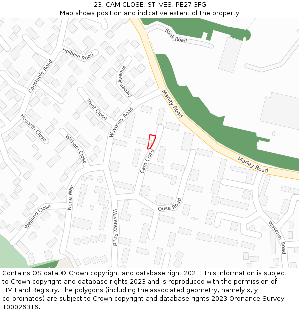 23, CAM CLOSE, ST IVES, PE27 3FG: Location map and indicative extent of plot