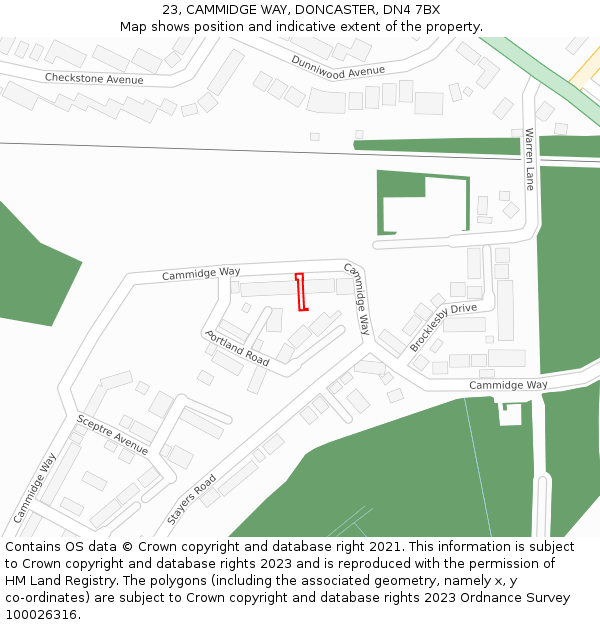 23, CAMMIDGE WAY, DONCASTER, DN4 7BX: Location map and indicative extent of plot
