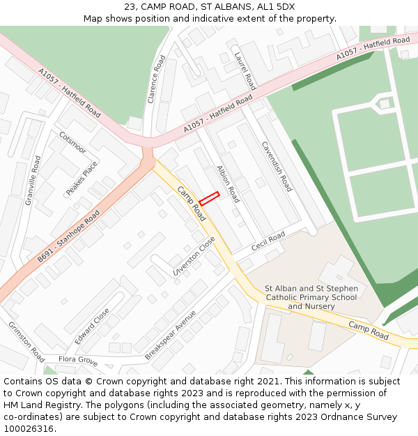 23, CAMP ROAD, ST ALBANS, AL1 5DX: Location map and indicative extent of plot