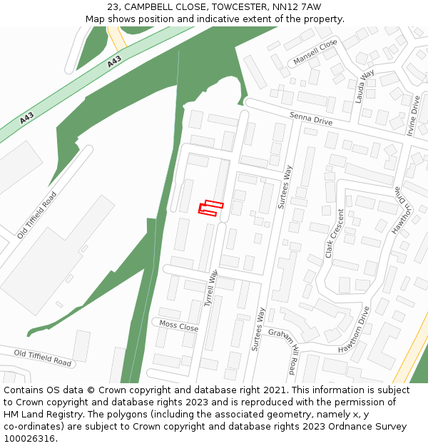 23, CAMPBELL CLOSE, TOWCESTER, NN12 7AW: Location map and indicative extent of plot