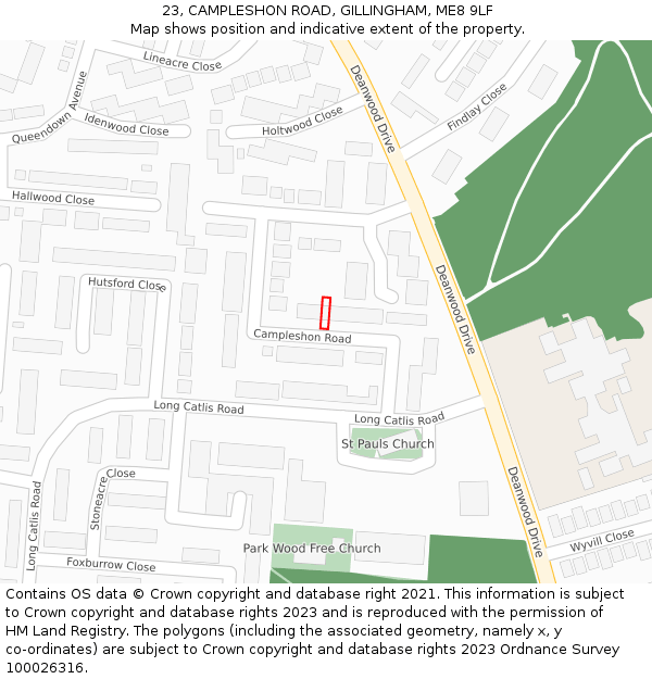 23, CAMPLESHON ROAD, GILLINGHAM, ME8 9LF: Location map and indicative extent of plot