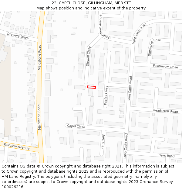 23, CAPEL CLOSE, GILLINGHAM, ME8 9TE: Location map and indicative extent of plot