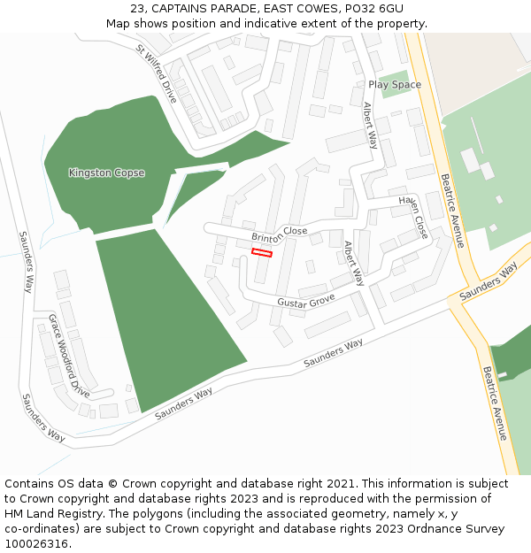 23, CAPTAINS PARADE, EAST COWES, PO32 6GU: Location map and indicative extent of plot