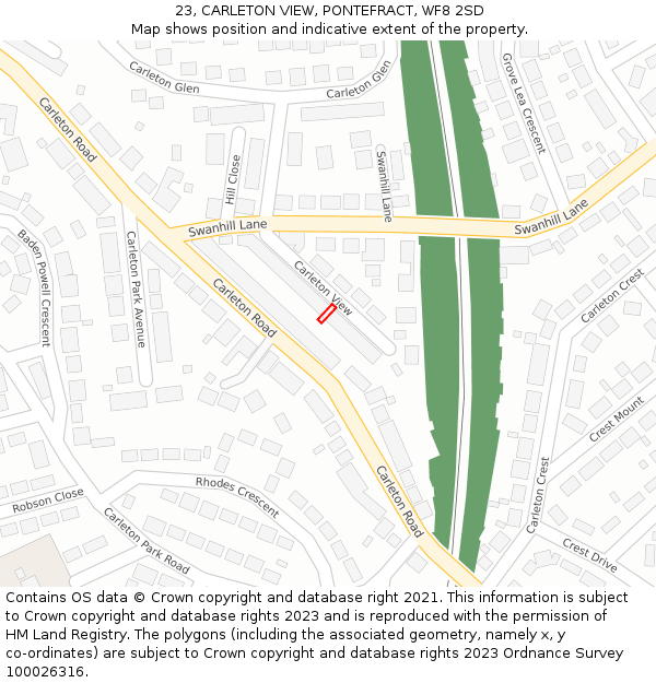 23, CARLETON VIEW, PONTEFRACT, WF8 2SD: Location map and indicative extent of plot