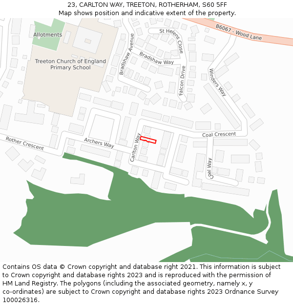 23, CARLTON WAY, TREETON, ROTHERHAM, S60 5FF: Location map and indicative extent of plot