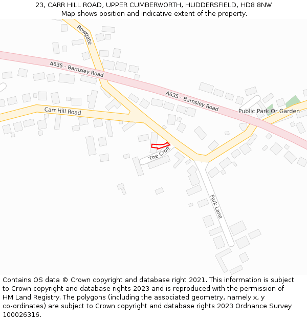 23, CARR HILL ROAD, UPPER CUMBERWORTH, HUDDERSFIELD, HD8 8NW: Location map and indicative extent of plot
