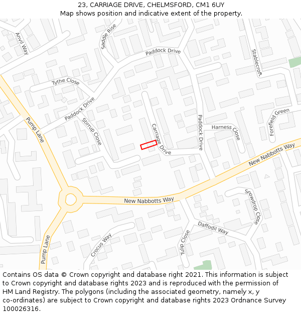 23, CARRIAGE DRIVE, CHELMSFORD, CM1 6UY: Location map and indicative extent of plot