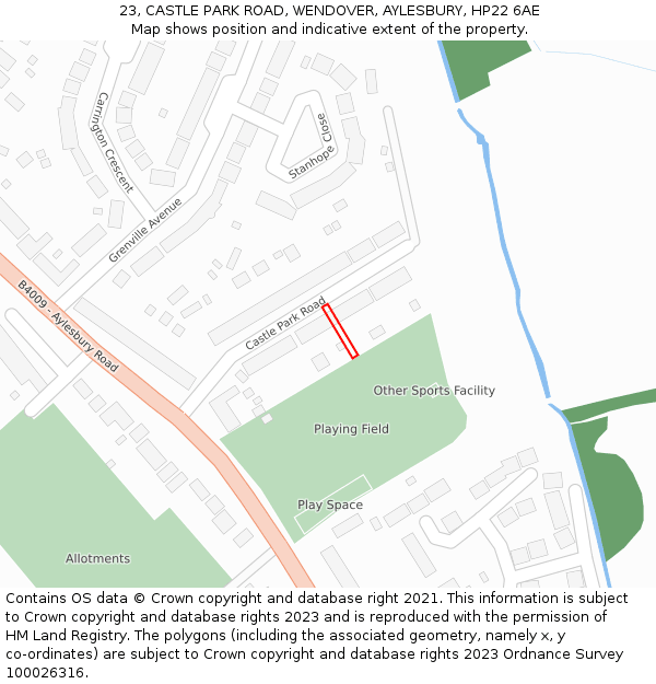 23, CASTLE PARK ROAD, WENDOVER, AYLESBURY, HP22 6AE: Location map and indicative extent of plot