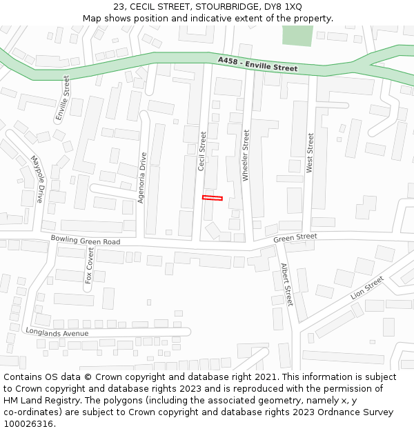 23, CECIL STREET, STOURBRIDGE, DY8 1XQ: Location map and indicative extent of plot