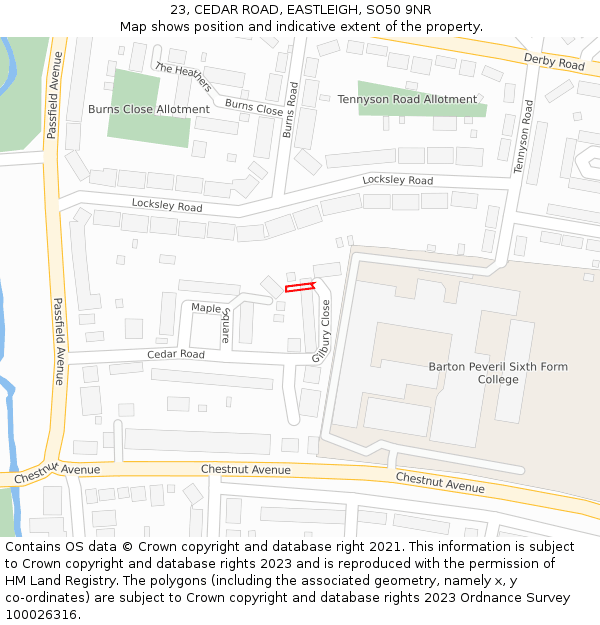 23, CEDAR ROAD, EASTLEIGH, SO50 9NR: Location map and indicative extent of plot