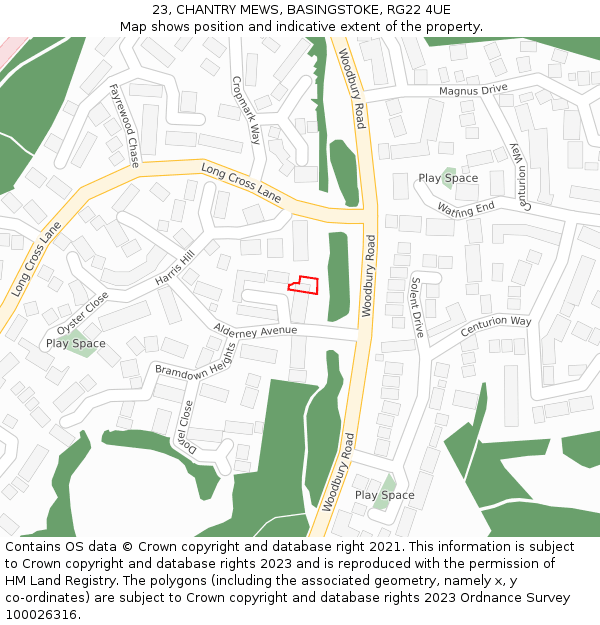 23, CHANTRY MEWS, BASINGSTOKE, RG22 4UE: Location map and indicative extent of plot