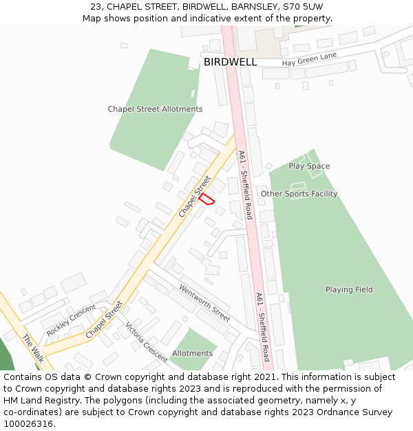 23, CHAPEL STREET, BIRDWELL, BARNSLEY, S70 5UW: Location map and indicative extent of plot