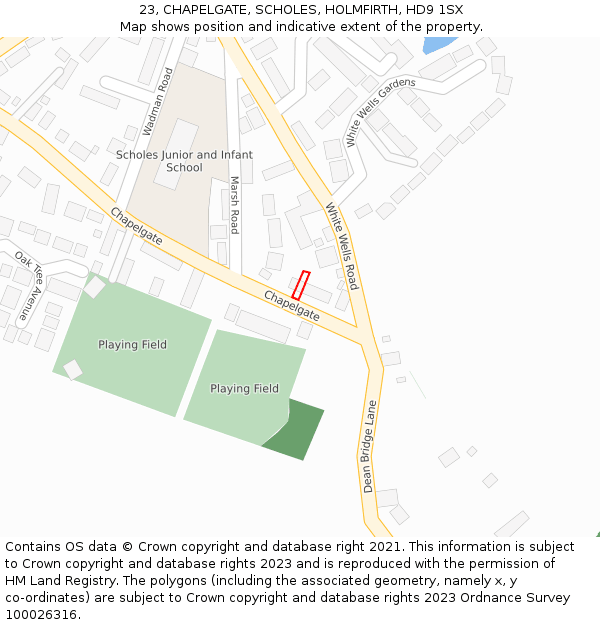 23, CHAPELGATE, SCHOLES, HOLMFIRTH, HD9 1SX: Location map and indicative extent of plot