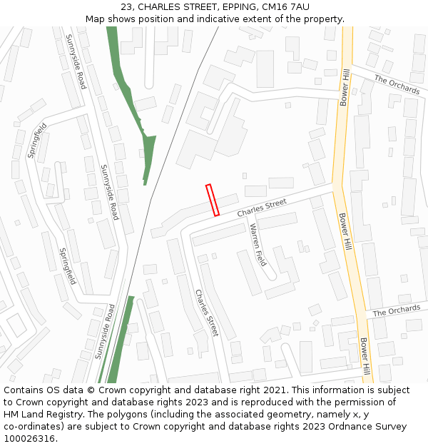 23, CHARLES STREET, EPPING, CM16 7AU: Location map and indicative extent of plot