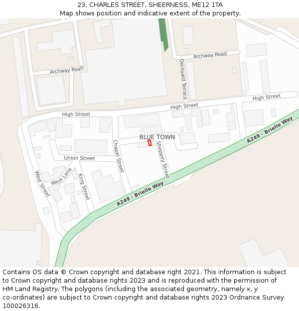 23, CHARLES STREET, SHEERNESS, ME12 1TA: Location map and indicative extent of plot