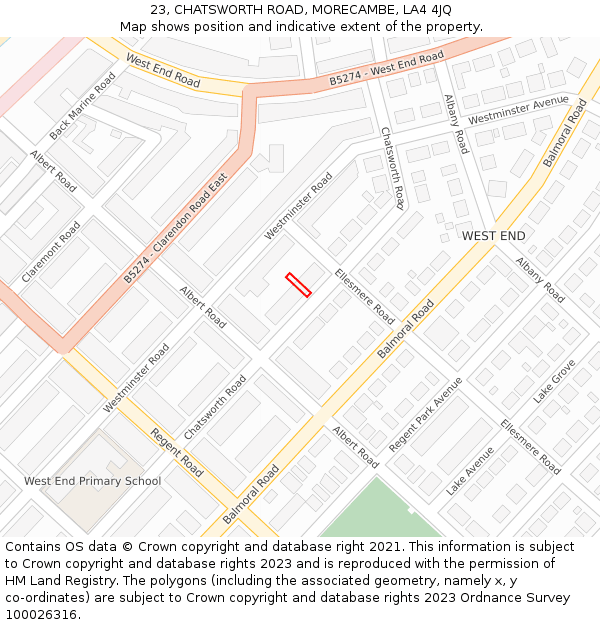 23, CHATSWORTH ROAD, MORECAMBE, LA4 4JQ: Location map and indicative extent of plot