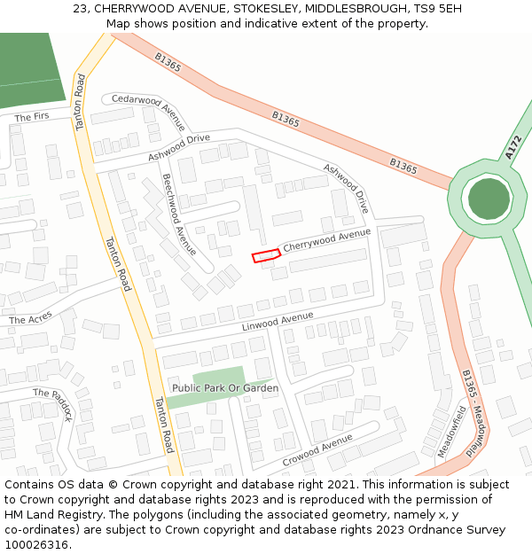 23, CHERRYWOOD AVENUE, STOKESLEY, MIDDLESBROUGH, TS9 5EH: Location map and indicative extent of plot