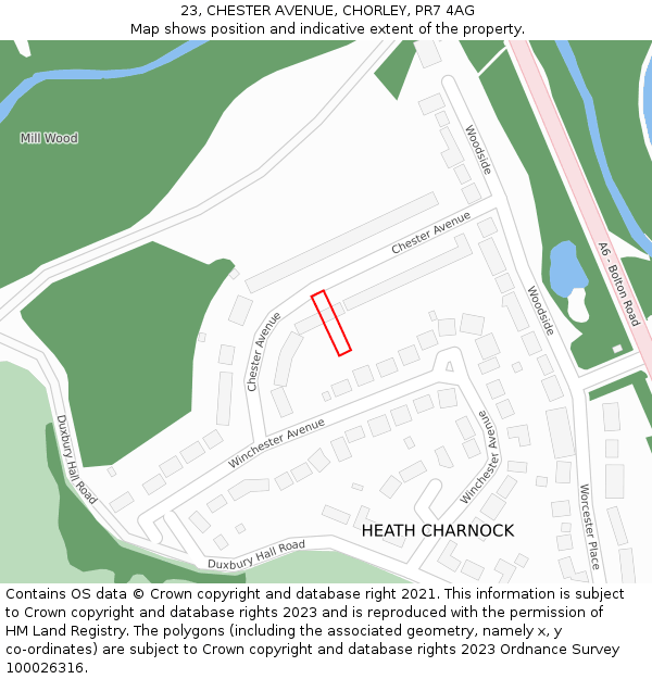 23, CHESTER AVENUE, CHORLEY, PR7 4AG: Location map and indicative extent of plot