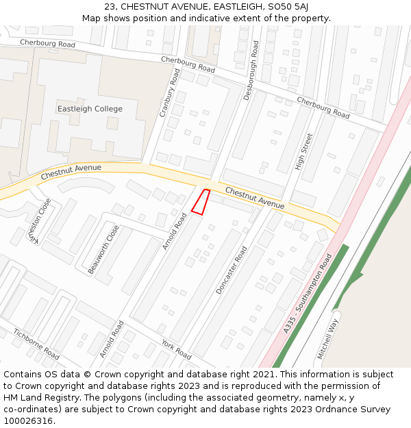 23, CHESTNUT AVENUE, EASTLEIGH, SO50 5AJ: Location map and indicative extent of plot