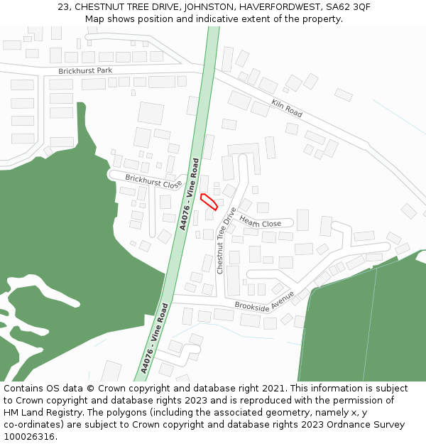 23, CHESTNUT TREE DRIVE, JOHNSTON, HAVERFORDWEST, SA62 3QF: Location map and indicative extent of plot