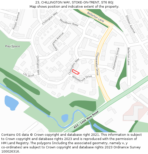 23, CHILLINGTON WAY, STOKE-ON-TRENT, ST6 8GJ: Location map and indicative extent of plot
