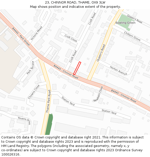 23, CHINNOR ROAD, THAME, OX9 3LW: Location map and indicative extent of plot
