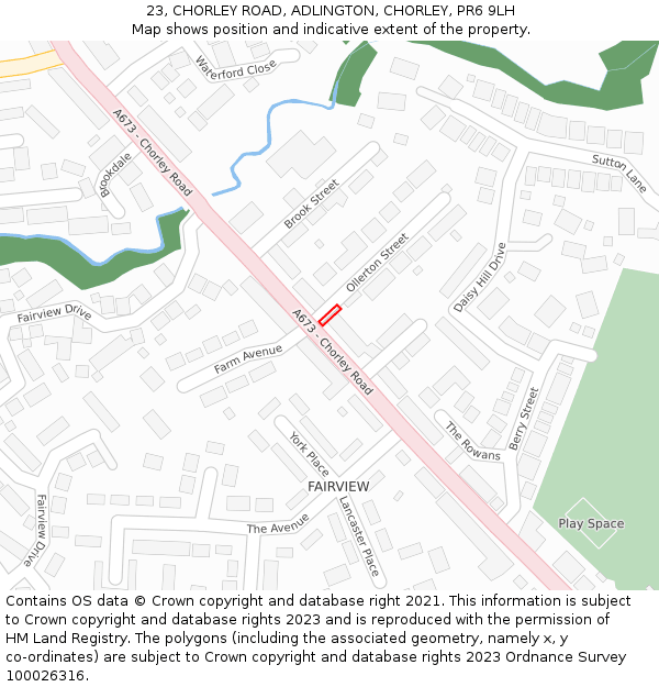 23, CHORLEY ROAD, ADLINGTON, CHORLEY, PR6 9LH: Location map and indicative extent of plot