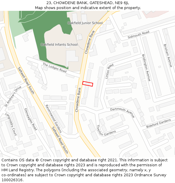 23, CHOWDENE BANK, GATESHEAD, NE9 6JL: Location map and indicative extent of plot